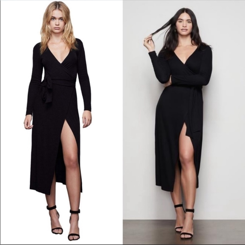 Good American Wrap Dress Long Sleeve Black